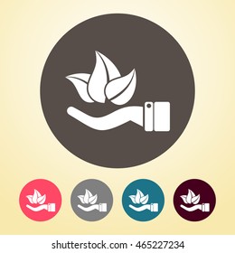 Leaf in hand, Ecology Icon in round shape.