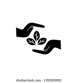 
leaf and hand gestures. illustration of preserving nature. natural life. flat style design