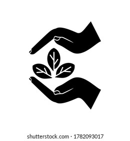 
leaf and hand gestures. illustration of preserving nature. natural life. flat style design