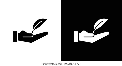 Leaf in hand icon. black and white line icons pack.