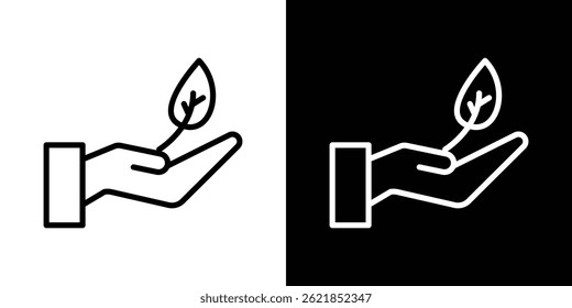 Blatt in der Hand Symbol Konzept Strich auf weißem Hintergrund