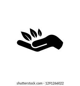 Leaf in Hand Icon In Flat Style Vector For Apps, UI, Websites. Black Icon Vector Illustration.