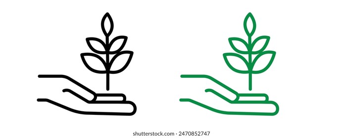 Leaf in hand icon mark in filled style