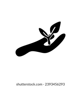 Leaf and hand icon save nature symbol design element logo template vector