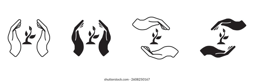
leaf and hand icon save nature symbol design element logo template vector eps 10
