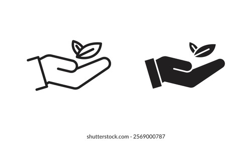 Leaf in hand icon set vector graphics designs