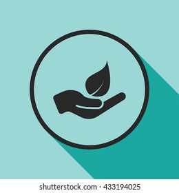 leaf in hand icon. leaf in hand sign