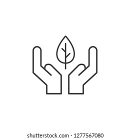 Leaf in hand icon. Simple outline vector of Sustainable Energy set icons for UI and UX, website or mobile application