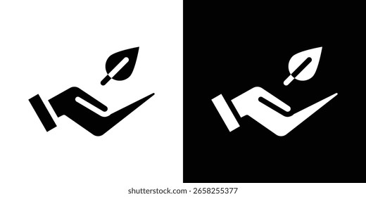 Leaf in hand icon symbol collection. Flat vector stock illustration.