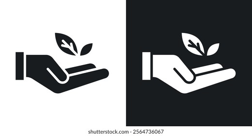 Leaf in hand icons in flat syle