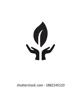 Ilustración de hojas y manos para un diseño de logotipo sencillo