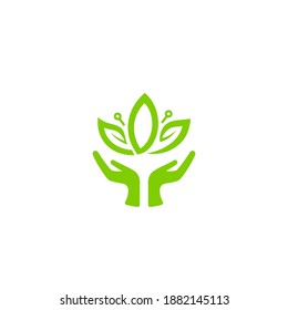 Leaf and hand illustration for simple logo design