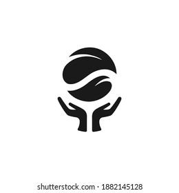 Leaf and hand illustration for simple logo design