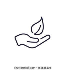 leaf in hand line icon