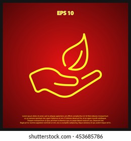 leaf in hand line icon