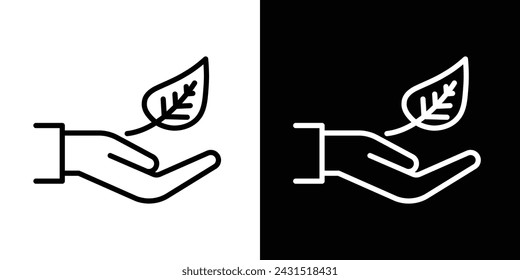 Leaf in Hand Line Icon on White Background for web.