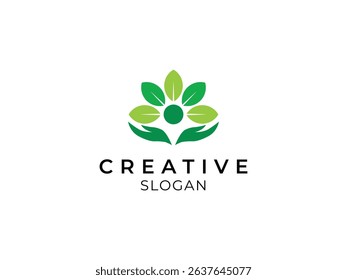Leaf with hand logo design template for your brand