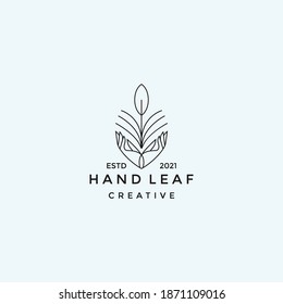 leaf in hand logo icon. leaf in hand sign