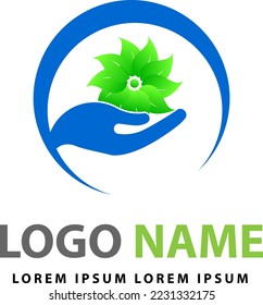 leaf and hand logo, nature logo
