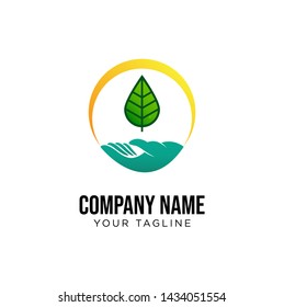 Leaf and Hand logo, nature and eco, plant sign, vector graphics, colorfull logo on a white background, eps 10. - Vector - Logo