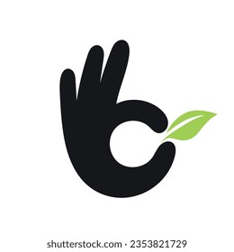 Leaf in hand logo. Organic Life symbol
