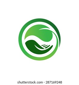 Leaf in hand logo. Organic Life symbol