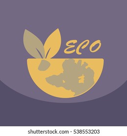 Leaf in hand logo. Organic Life symbol. Eco planet. save clean planet