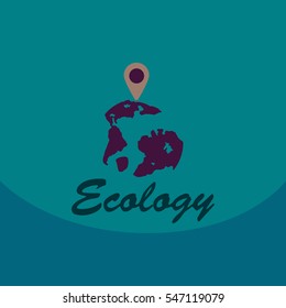 Leaf in hand logo. Organic Life symbol. Eco planet. save clean planet wiith GPS point