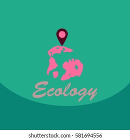 Leaf in hand logo. Organic Life symbol. Eco planet. save clean planet wiith GPS point