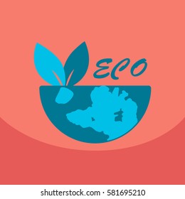 Leaf in hand logo. Organic Life symbol. Eco planet. save clean planet