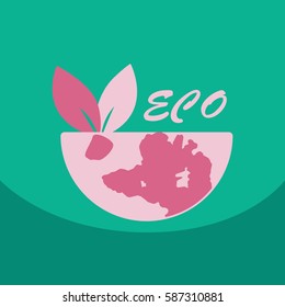 Leaf in hand logo. Organic Life symbol. Eco planet. save clean planet