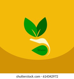 Leaf in hand logo. Organic Life symbol. Eco planet. save clean planet