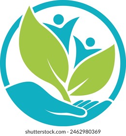 Leaf hand with man logo design