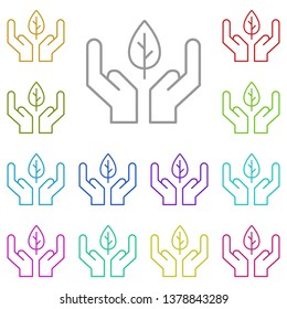 Leaf in hand multi color icon. Simple thin line, outline vector of Sustainable Energy icons for UI and UX, website or mobile application