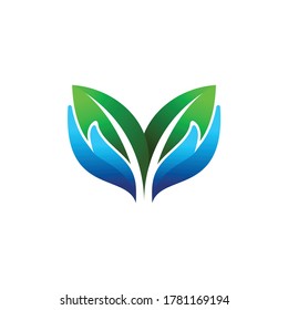 hoja con mano, plantilla de diseño de logotipo de naturaleza