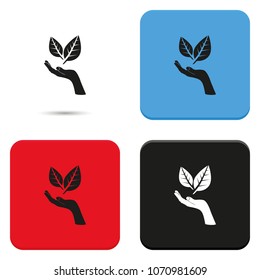 Leaf in a hand sign of environmental protection flat vector icon. Eco sign.