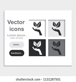 Leaf in a hand sign of environmental protection placed on web page template flat vector icon. Eco sign.