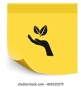 Leaf in a hand sign of environmental protection icon. Eco sign.