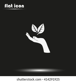 Leaf in a hand sign of environmental protection icon. Eco sign.