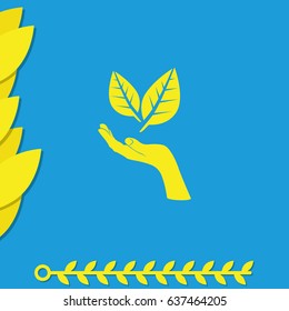 Leaf in a hand sign of environmental protection icon. Eco sign.