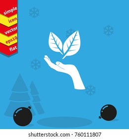 Leaf in a hand sign of environmental protection icon. Eco sign.
