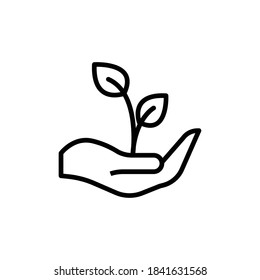 
leaf and hand vector icon, care nature