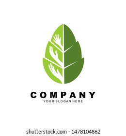 leaf hands logo.health and care vector.green leaves icon.modern design