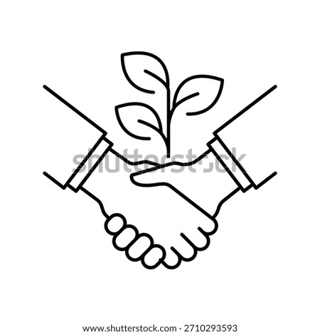 leaf with handshake icon  green deal  environmental agreement  leaves and business partners  thin line symbol on white background - editable stroke vector illustration eps 10