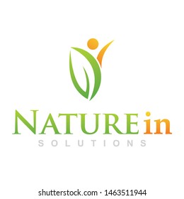 leaf health logo and nature solution logo vector inspiration