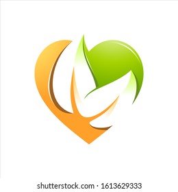 leaf heart care colorful vector logo template