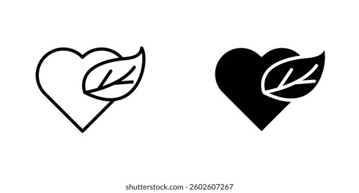 Leaf heart flat Icons in line outline and flat solid style on white background