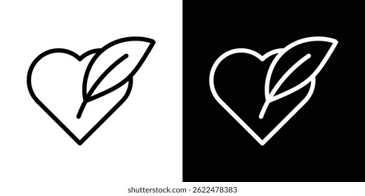 Leaf heart icon shape graphic simple plain clipart symbol. thin line outline art