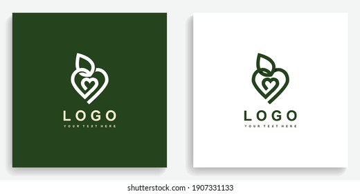 Logotipo del símbolo del corazón de la hoja. Diseño vectorial de la plantilla de iconos de logotipo moderno