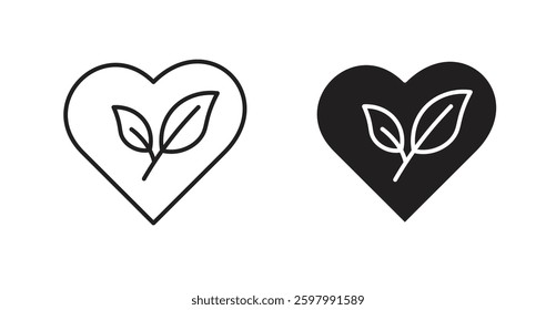 Leaf heart line icon vector set.